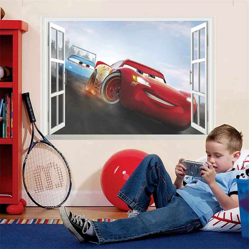 Cartoon Lightning Mcqueen 3D Window Wall Stickers For Kids Rooms Home Decor Disney Cars 3 Wall Decals PVC Mural Art Decoration