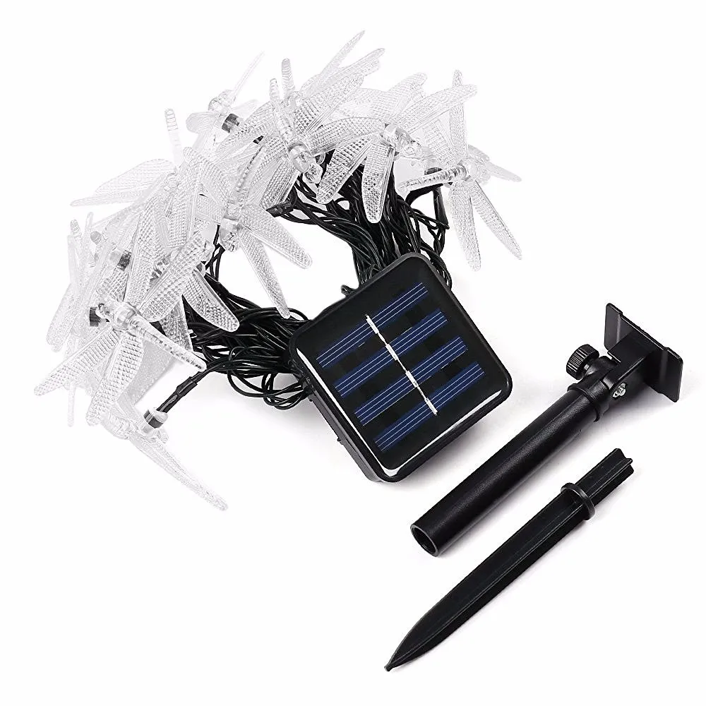 6.5M 30 LED Solar String Lights Garden Waterproof Dragonfly Fairy Lights Solar Decoration Crystal Lights For Outdoor Holiday