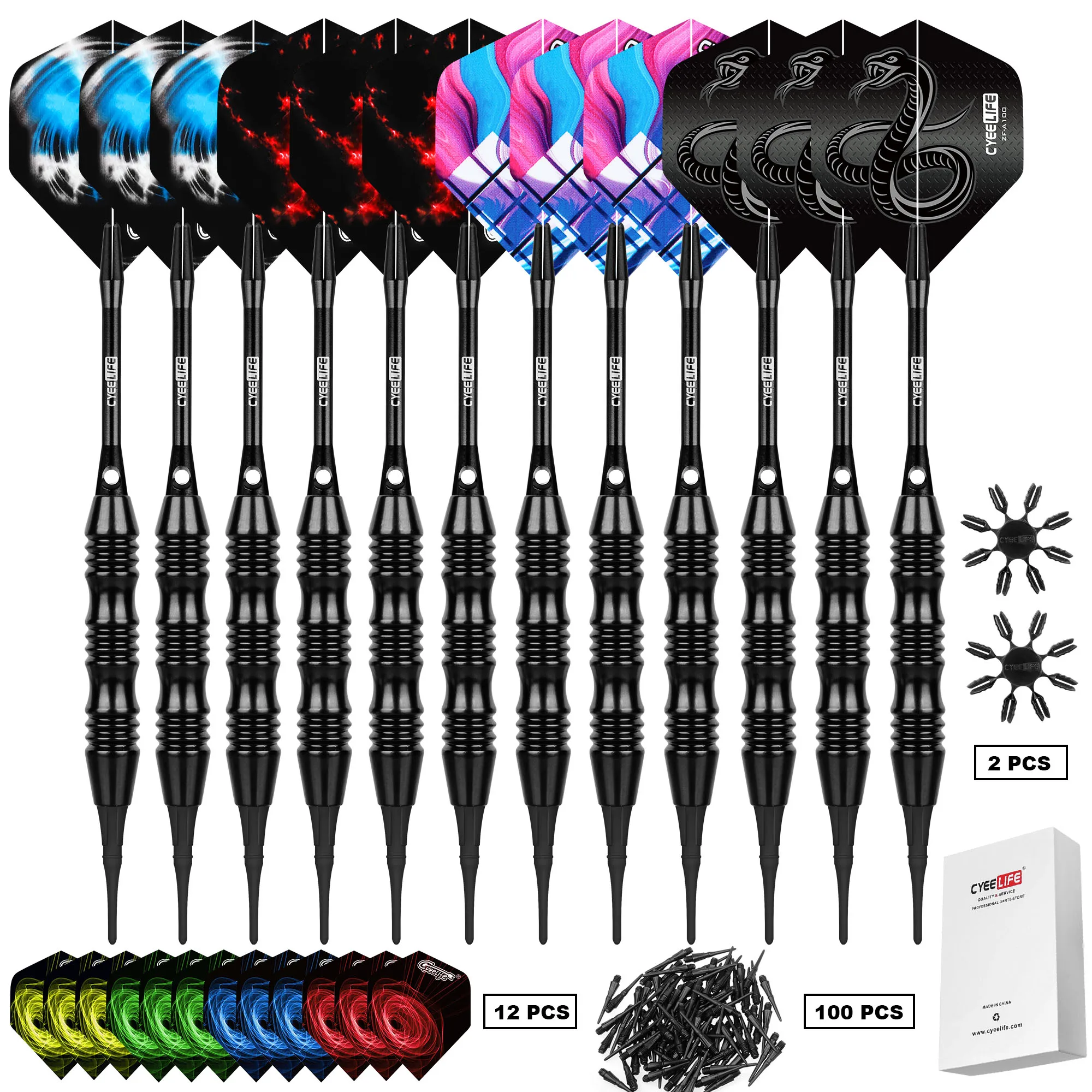 

CyeeLife 12Pcs Dart Set Multiple Styles Darts Flights Professional Soft Plastic Tips Set For Electronic Dartboard Accessories