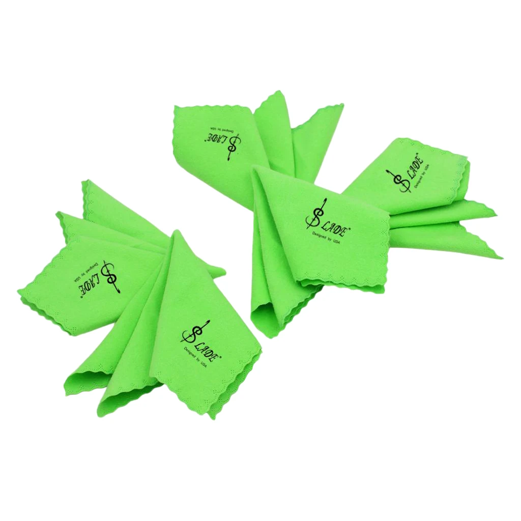 5 Pieces Cotton Cleaning Cloths Polish Cloth for Guitar Violin Flute Saxophones Accessory, Green