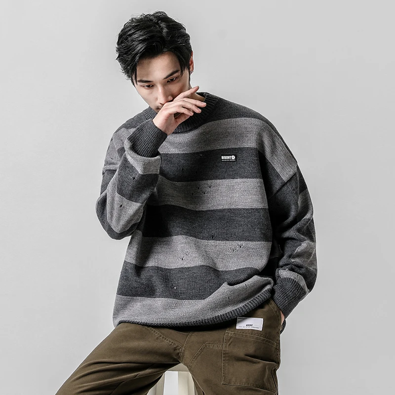 

2019 Autumn Casual Men's Sweater O-Neck Striped Knittwear Mens Sweaters Pullovers Pullover Men Pull Homme Plus Size Hoodie