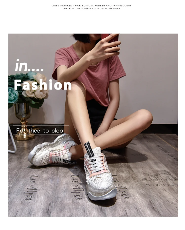 Высокого качества в стиле Harajuku кроссовки Для женщин женские Сникеры на платформе; дышащая обувь; Повседневное Для женщин бег Коренастый спортивная обувь