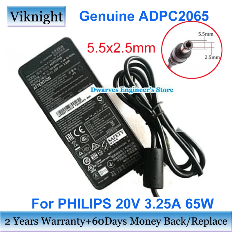 

65W ADPC2065 20V 3.25A AC Adapter for PHILIPS Monitor Charger 278E8Q 276E8F 278M6F 272M7C 279X6Q 278E1 Power Supply 5.5x2.5mm