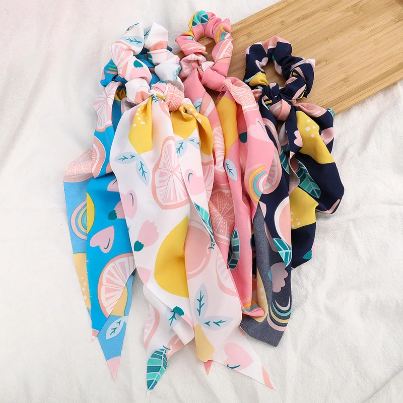 

GD Tomorrow 2020 Simple Bohemian for Women Elastic Hairband Dot Print Floral Pattern Ponytail Scrunchie Bow Hair Ropes