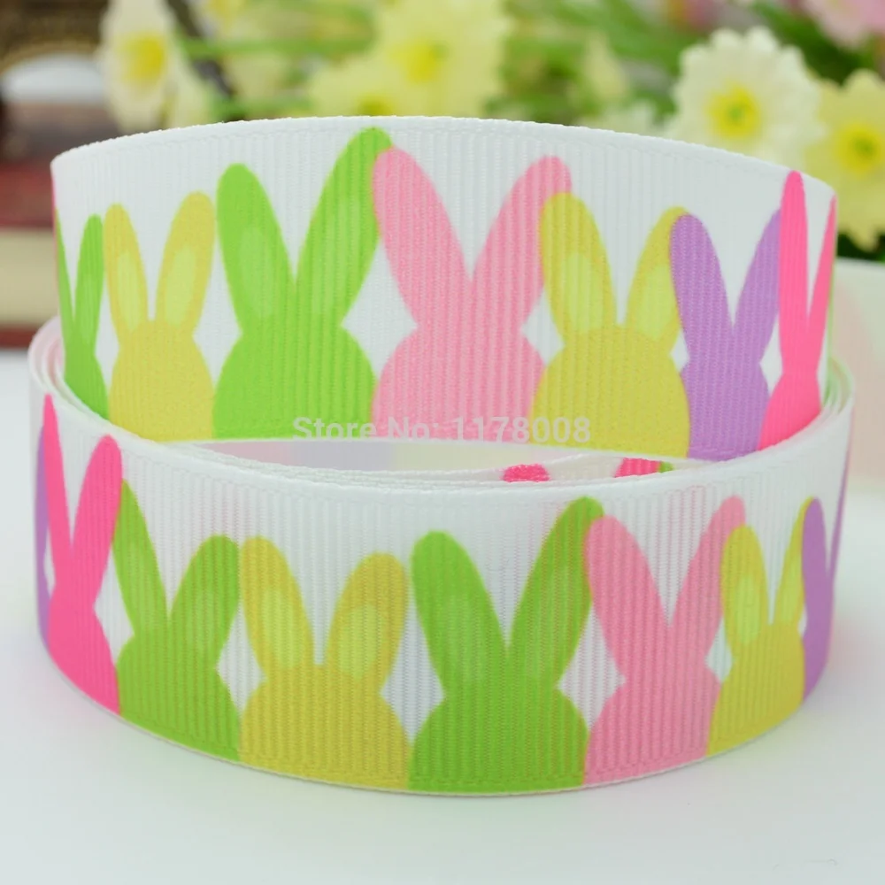 7/8 &quot22 мм Пасхальный Радужный кролик Печатный grosgrain лента бант для волос DIY Ручная