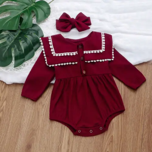 Весенне-осенняя одежда для малышей, комбинезон с длинными рукавами и кисточками для новорожденных и маленьких девочек, повязка на голову