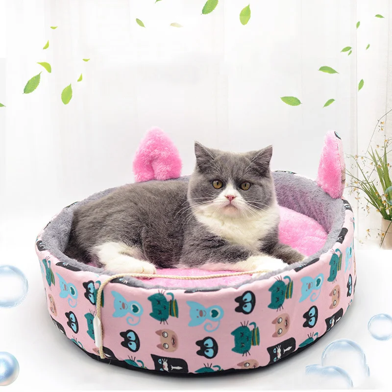 

Round Plush Cat Bed House Soft Cute Printed Cat Bed Round Pet Dog Bed for Small Dog Cat Nest Winter Warm Sleeping Bed Puppy Mat