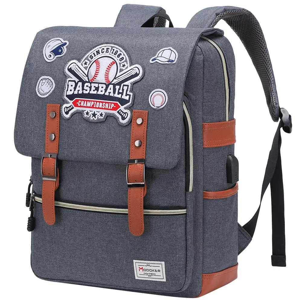 

Modoker Baseball Vintage Laptop Backpack With USB Charging Chic Daypack