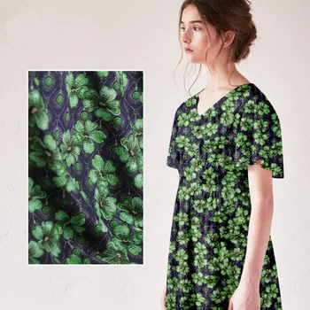 

Aromatic green digital painting crepe DE chine silk fabric for satin dress bazin riche getzner tissu telas tissus stoffen tela