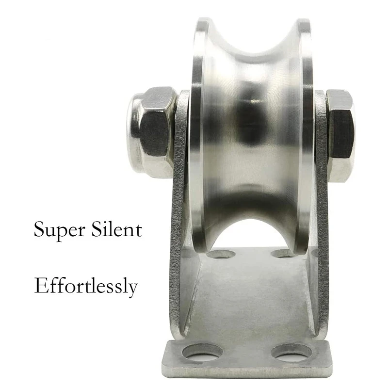 1pc U-Type Stainless Steel Pulley Block Mute Bearings Groove Sliding Roller Track Wheel stainless steel pulley block