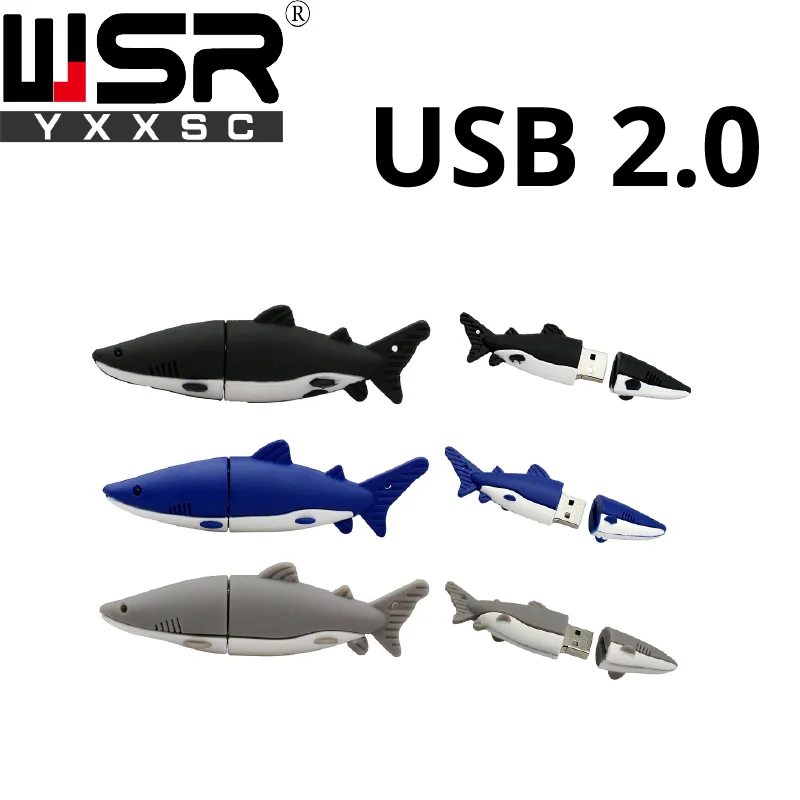 Cartoon animal shark fish usb2 0 pen drive 32gb 64gb usb memory stick 128gb high speed 1