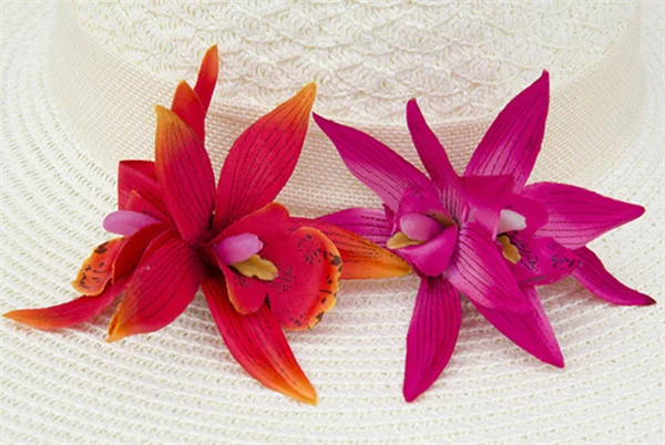 hair clips for women Fashion Emulation Double Cymbidium Orchid Flower Hair Clips for Girls Summer Women Hairwear DIY Straw Hat Hairclips Accessories ladies head wraps