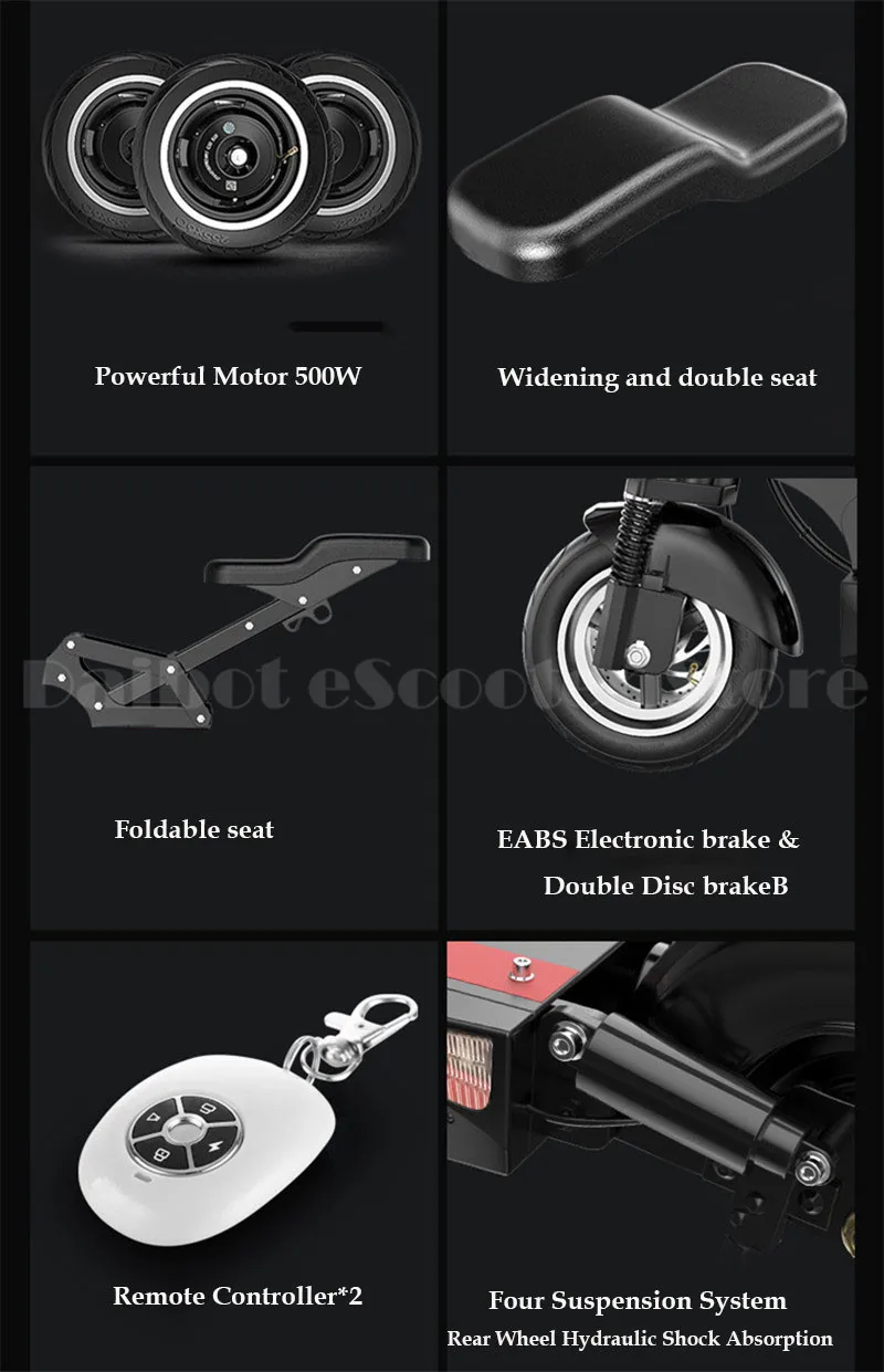 Adult Electric Scooter 2 Wheel Electric Scooters 500W 48V Four Suspension Folding Electric Bike For Kids With Two Seat (5)