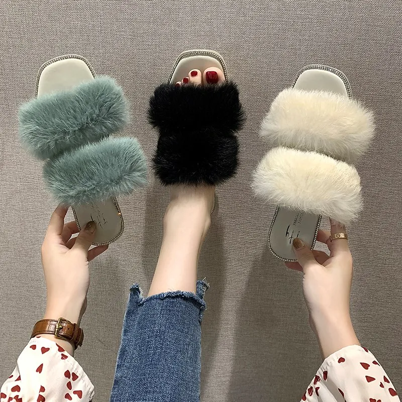

Slippers Fur Shoes Luxury Slides Flock Socofy Shose Women Low Loafers Plush Designer Summer 2019 Soft Flat Rubber Fashion Basic