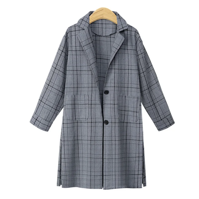 

European Women Autumn Spring Check stripe Outerwear Long Sleeve Pocket Jacket Tops Casual Oversize Quality Office Elegant Coat