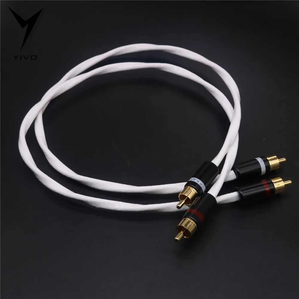 1 pair RCA to RCA Hi end OFC pure copper plated silver 6mm Headphone Extension Wire Cord Aux 2RCA to 2RCA Audio Cable