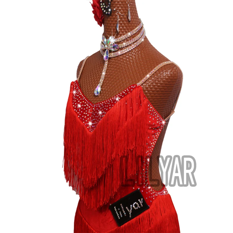 Latin Dance Dress Competition Costumes Skirt Performing Rhinestones Adult...