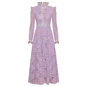 

HIGH QUALITY New Fashion 2020 Designer Runway Dress Women's Long Sleeve Elegant Lace Dress