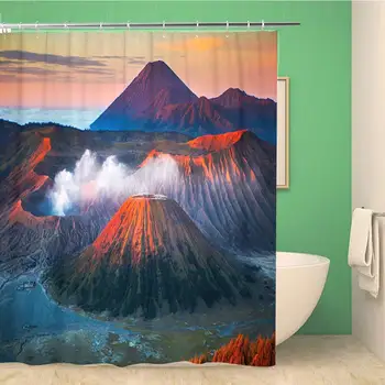 

Bathroom Shower Curtain Mount Bromo is Active Volcano and Part of The Polyester Fabric Waterproof Bath Curtain Set with Hooks