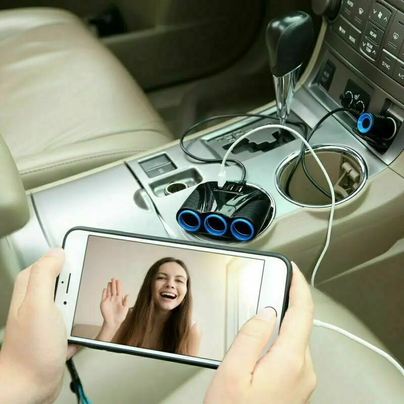 Автомобильный 3-х полосная розетка для автомобильного прикуривателя Разветвитель Зарядное устройство Мощность адаптер переменного тока+ USB 3 Порты и разъёмы штекер 12V-24VOne-trailer-three-vehicle заряда