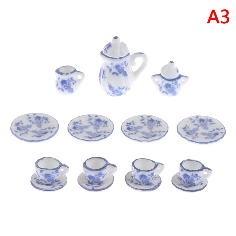 1Set Ceramic Scale 1:12 Doll House Miniature Porcelain Tea Cup Set Tableware Kitchen Dollhouse Teapot DIY Toys 7