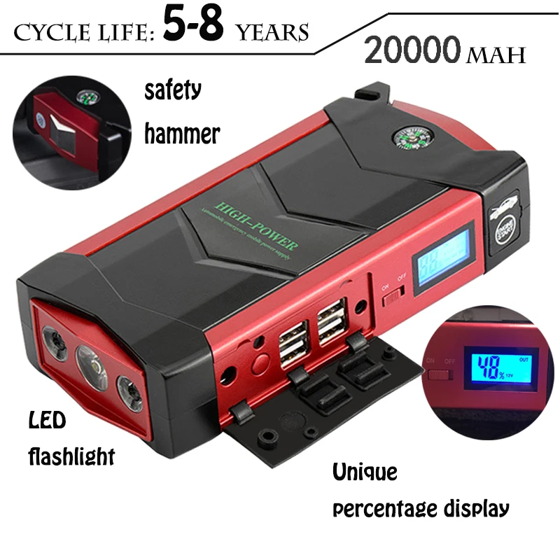 

20000mAh Car Jump Starter 1000A Peak Device Starting Power Bank Diesel Auto Lighter Battery Portable Pack 60C discharge Booster