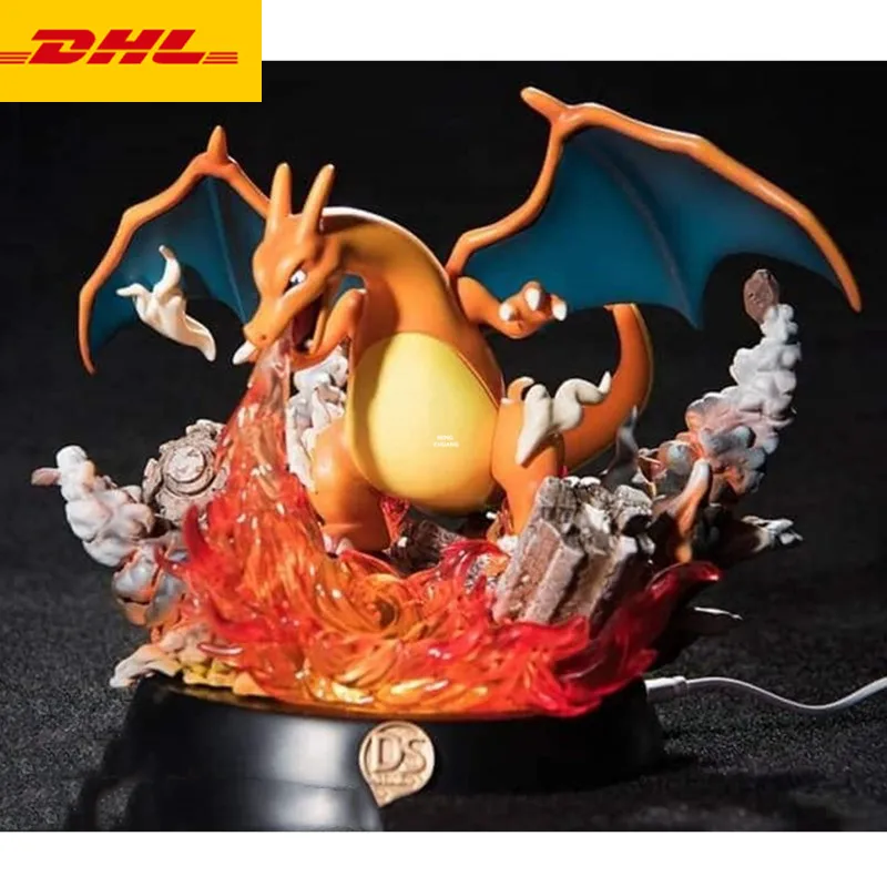 8" Simulation Animal Statue Charizard Bust Flamethrower Full-Length Portrait With LED Light GK Action Figure Toy BOX 21CM V658