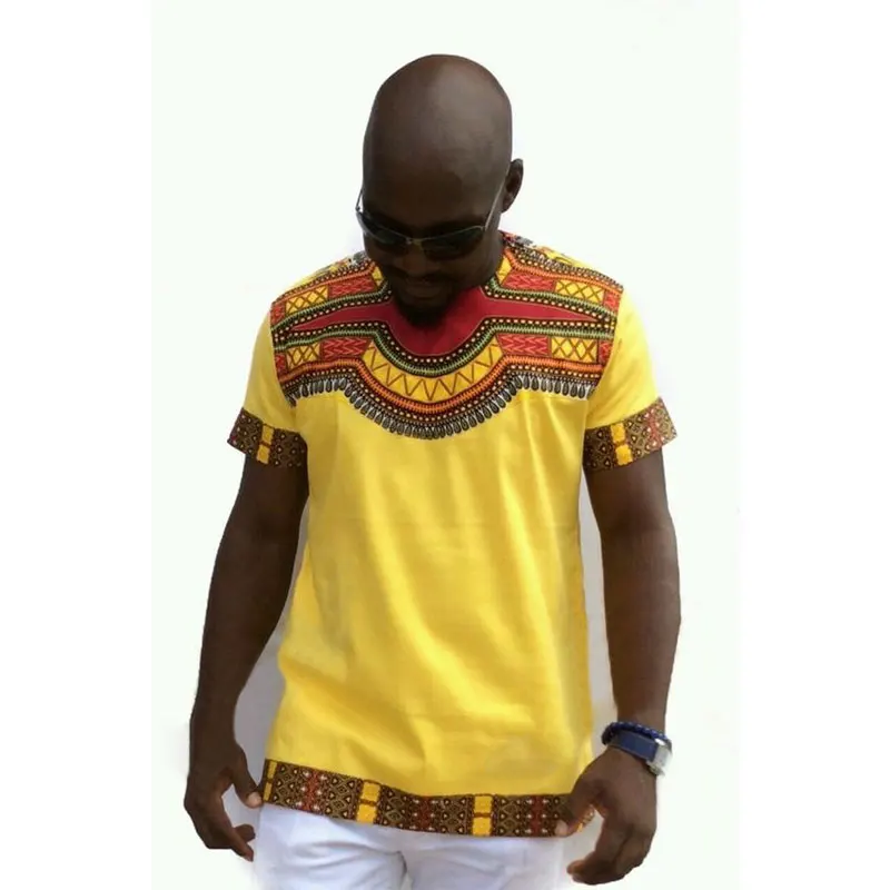 Желтая африканская Футболка с принтом Дашики Мужская 2022 новая Приталенная