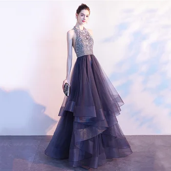 

Sexy Halter Backless Evening Party Gown Lady Qipao Exquisite Bling Sequins Robe De Soiree Mesh Ball Gown Cheongsam Prom Dress