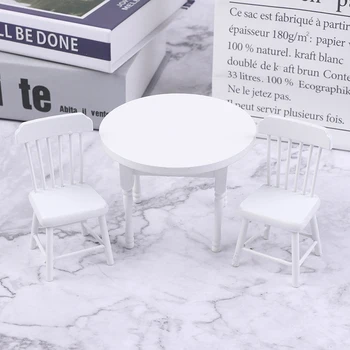 

3Pcs/Set 1/12 Doll House Mini Furniture Dining Table Chair Set Toys for Baby Kids Children Model Decoration New