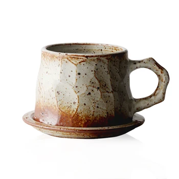

Japanese zen ceremony Coarse pottery coffee cup and Saucer espresso cups afternoon tea office flavored black tea milk cup Mug