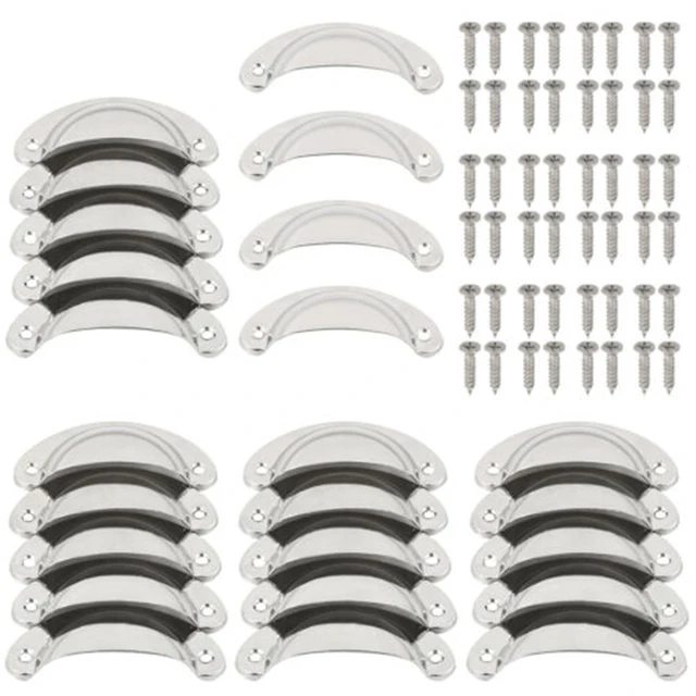 24 Pcs/set 4Colors Antique Iron Shell Cup Pull Handle Vintage Shell Drawer Pull Knob Handle for Kitchen Drawer Cabinet Door Home Silver