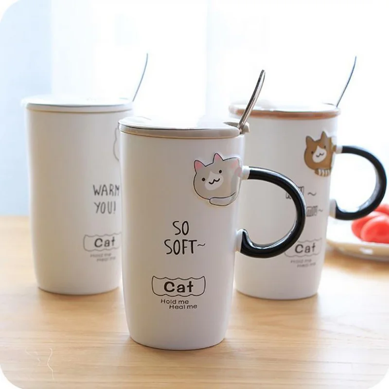 cheap Household Cute Concise Cartoon Pattern Cup Coffee Mike Office With Cover amp;spoon Mugs