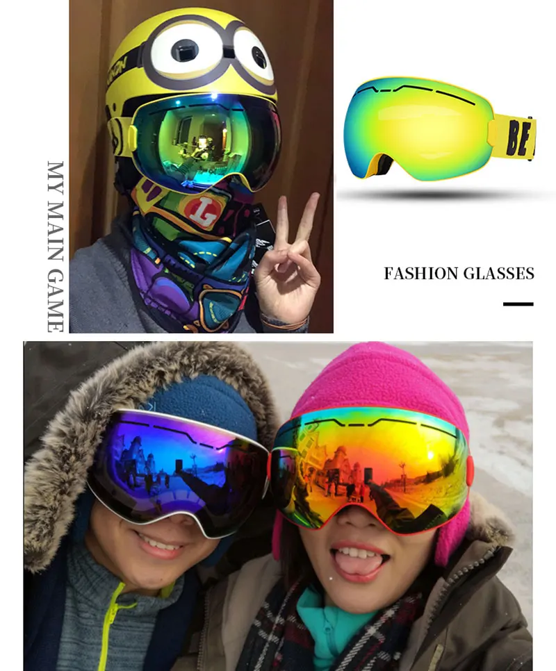Лыжные очки, двухслойные, защита UV400, противотуманные, большие, лыжные маски, очки, лыжные, зимние, мужские, женские, сноуборд, очки