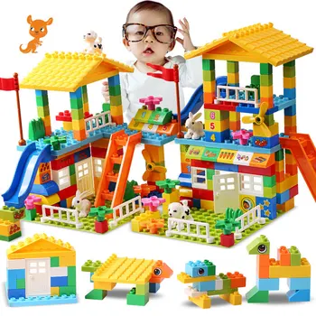 

Big Particle Roof Blocks Compatible Duploed City House Big Size Slide Building Blocks Castle Brick Toys For Childre
