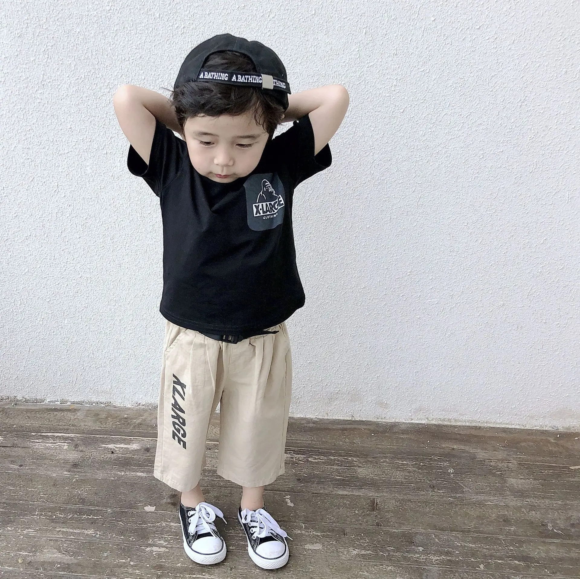 Летний стиль, популярный бренд детской одежды в японском стиле для мужчин и женщин, детские брюки, тонкие Капри с буквенным принтом Sh