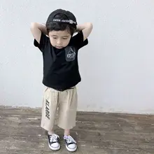 Летний стиль, популярный бренд детской одежды в японском стиле для мужчин и женщин, детские брюки, тонкие Капри с буквенным принтом Sh