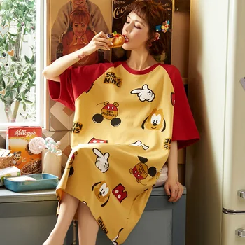 

Summer cute cartoon female pajamas loose home wear girls sleep lounge nightgrowns dress home clothes mujer de
