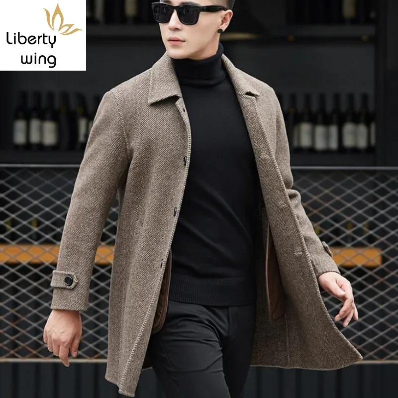 British Classic Mens Double-Faced Woolen Coat Office Male Slim Fit Overcoat Winter Business Work High Quality Wool Jacket 3XL British Classic Mens Double-Faced Woolen Coat Office Male Slim Fit Overcoat Winter Business Work High Quality Wool Jacket 3XL