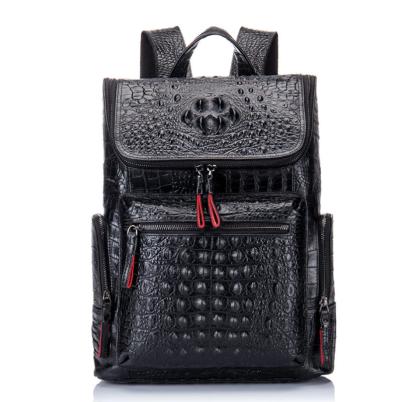 

New Style Leather Backpack Men Backpack Genuine Leather Crocodile Pattern Men's Bag Cowhide School Bag Europe And America Fashio