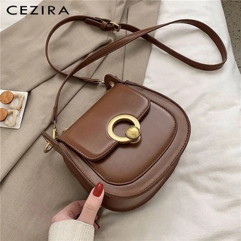 

CEZIRA Retro PU Leather Flap Handbags For Women Luxury Saddle Bag Female Vegan Small Crossbody Shoulder Bag Ladies Messenger Bag
