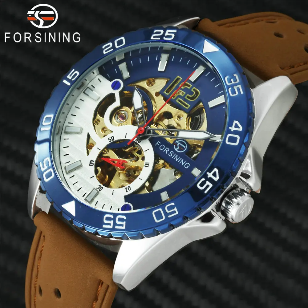 

FORSINING Skeleton Mechanical Mens Watches Top Brand Luxury Leather Strap Automatic Watch Men Fashion Casual Wristwatch 2019