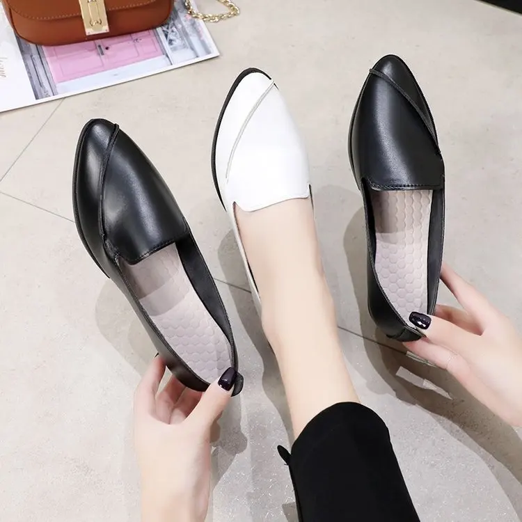 

Korean-style Pointed-Toe Casual Low Top Shoes Women's Flat Low-Cut Simple White Shoes Foot Covering Commuting WOMEN'S Shoes