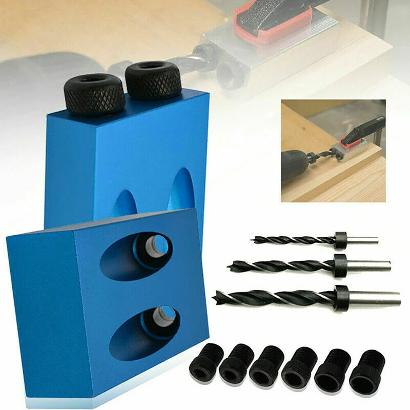 

Woodworking Oblique Hole Locator Drill Pocket Hole Jig Kit 15 Degree Angle Drill Guide Set Hole Puncher Carpentry Tool Home DIY