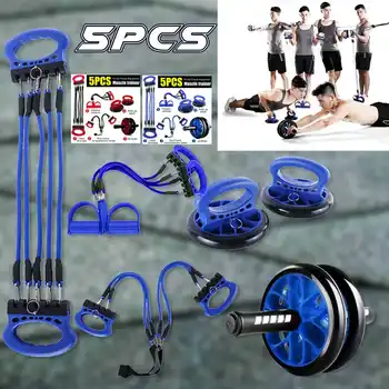 

5 Pcs Fitness Equipment Set Exercise Tools Abdominal Wheel Footrest Stretcher Chest Push-ups Home Indoor Exercise Equipment