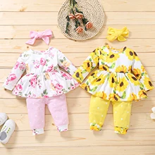 

Girls Clothing Sets 2021 Autumn Girls Clothes Set T-shirt+pants 2 pcs Kids Clothes Girl Floral Suit Children Clothes 1-4Y