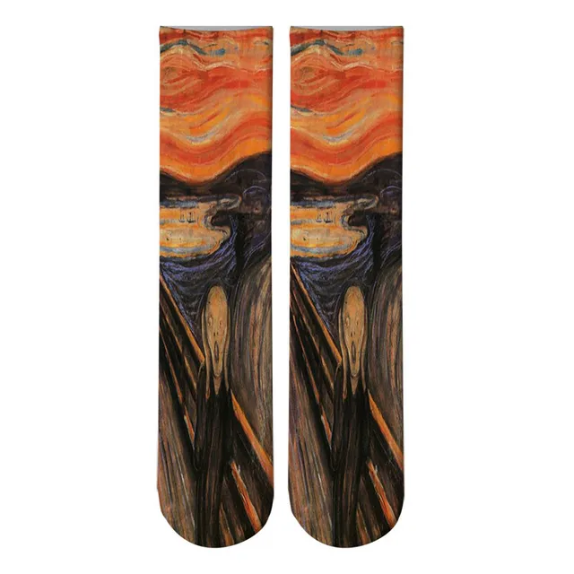 Mona Lisa Retro Printed Art Socks For Unisex Fashion Funny Famous Painting Long Socks Van Gogh Starry Night Women Cotton Socks Style18