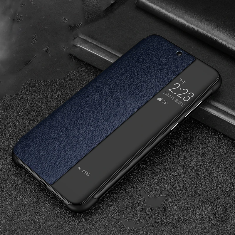Litchi pattern Cases For Huawei P20 Pro Smart Touch View Window Real Leather flip Cover Funda For Huawei P10 Plus  (16)