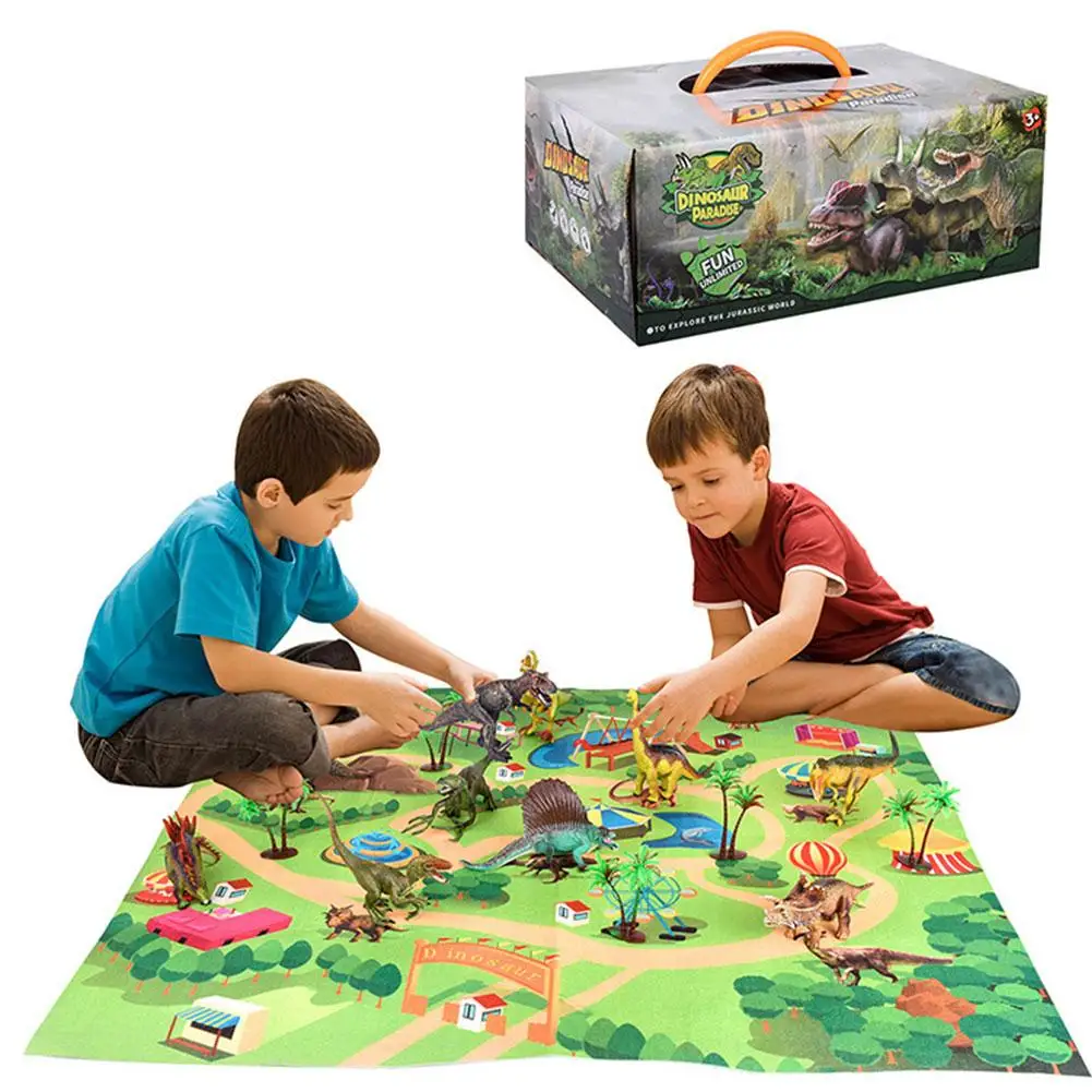 Набор игрушек динозавров, реалистичные фигурки динозавров, игровой коврик и дерево, развивающие игрушки, уличный игровой комплект для