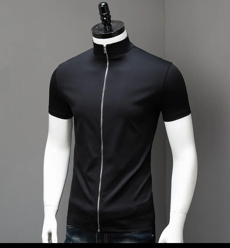 manga curta com zíper colarinho mercerizado algodão chefe polo camisas